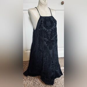 High neck Black velvet mesh floral halter dress burnout A-line sexy Francesca’s